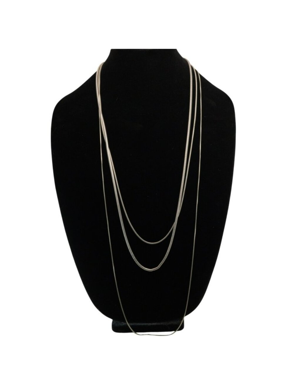 Vintage Silver-Tone Multi Strand Snake Chain Necklace Layered 32-42"
